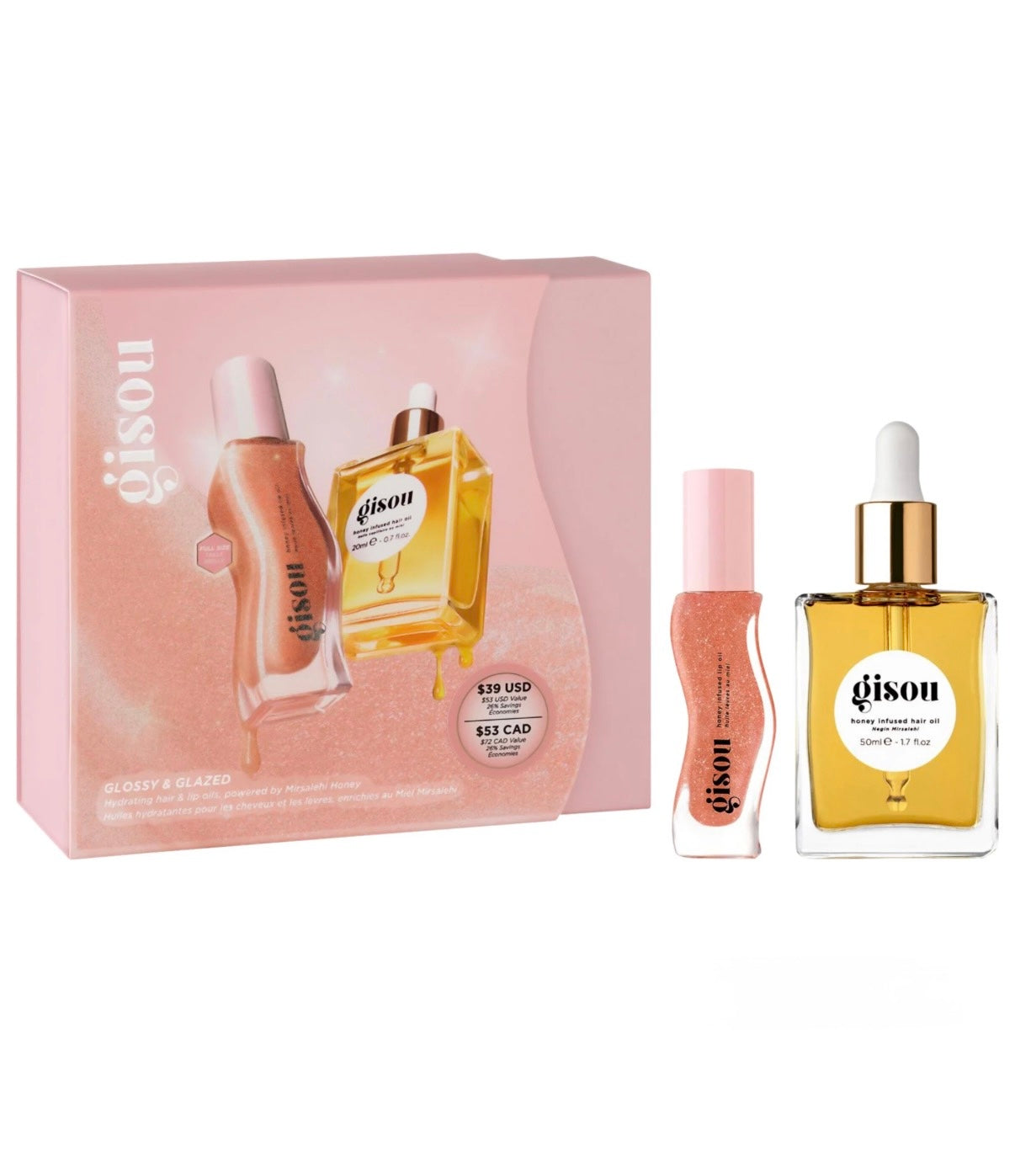 Gisou 
Glossy & Glazed Hair & Lip Oil Gift Set