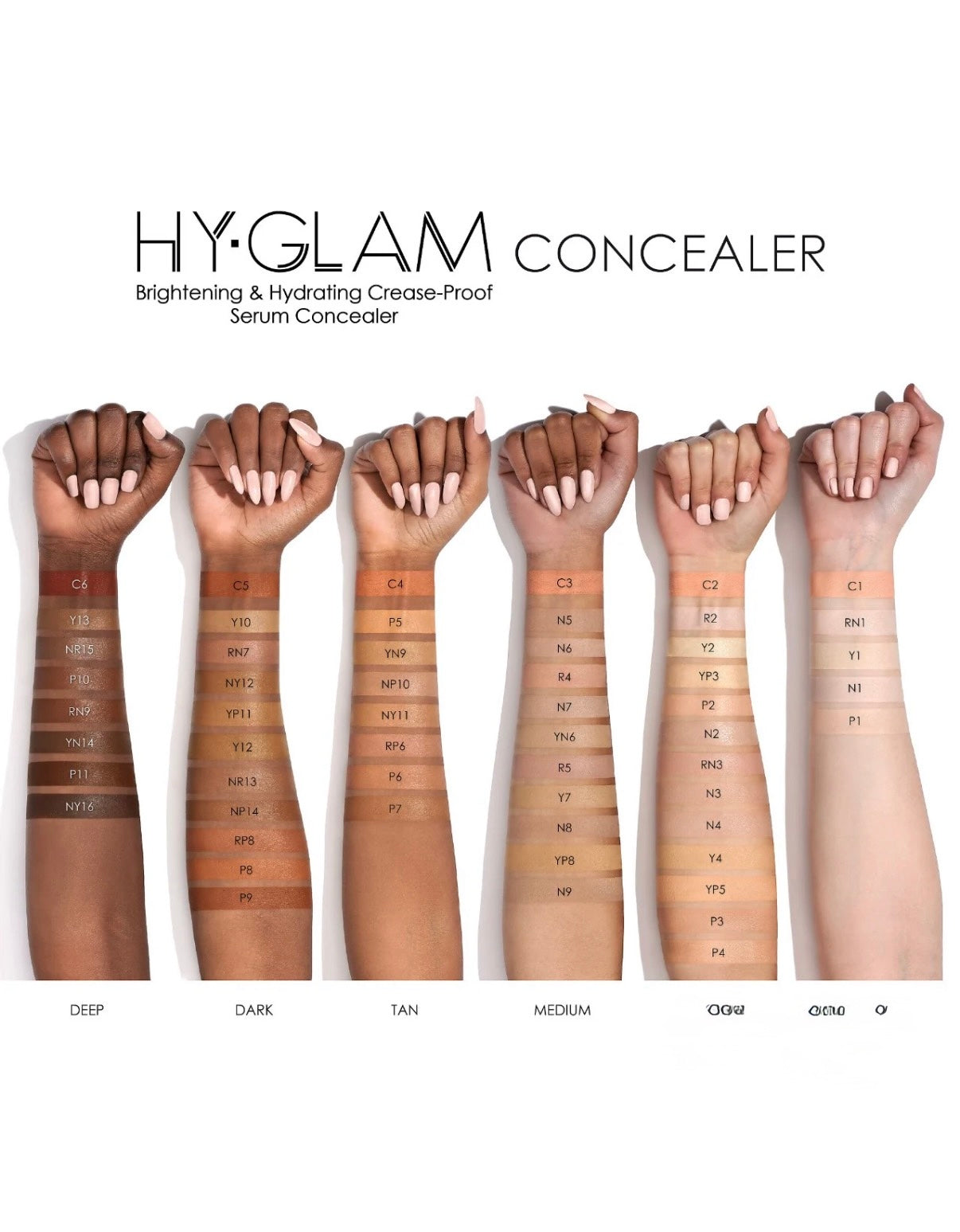 NATASHA DENONA 
Hy-Glam Brightening & Hydrating Medium to Full Coverage Crease Proof Serum Concealer