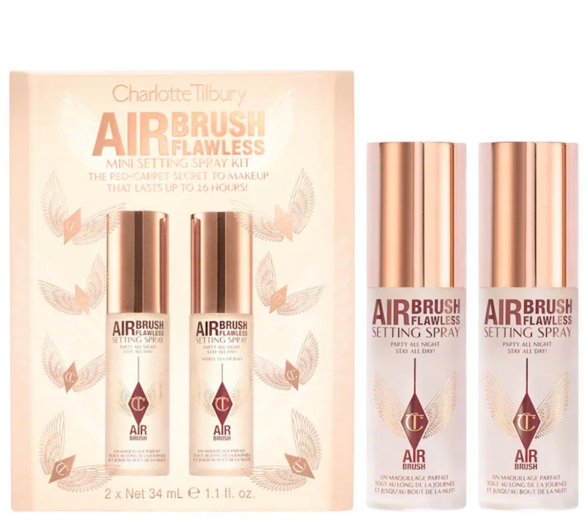 Charlotte Tilbury Mini Airbrush Flawless Setting Spray Duo Gift Set – Fijación impecable en tamaño perfecto